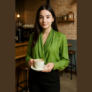 Vintage Anne Klein II Silk Chartreuse V Neck Blouse Scarf
